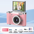Pink 4K Compact Digital CCD Camera for Vlogging & Students - Portable Point and Shoot with 2.4-inch Rotating Screen, 8X Optical Zoom, and Anti-Shake