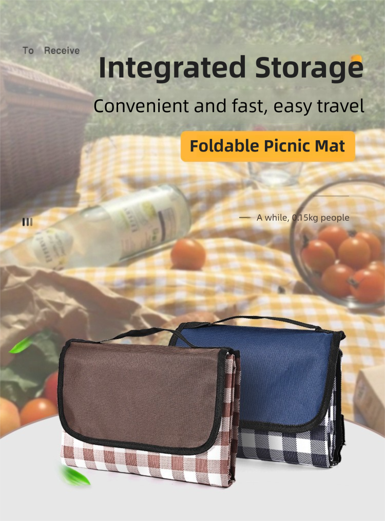 Red and White Plaid Foldable Waterproof & Moisture-Proof Picnic Blanket 150x100CM - 600D Three-Layer Composite Oxford Extra Large Mat for Beach & Camping