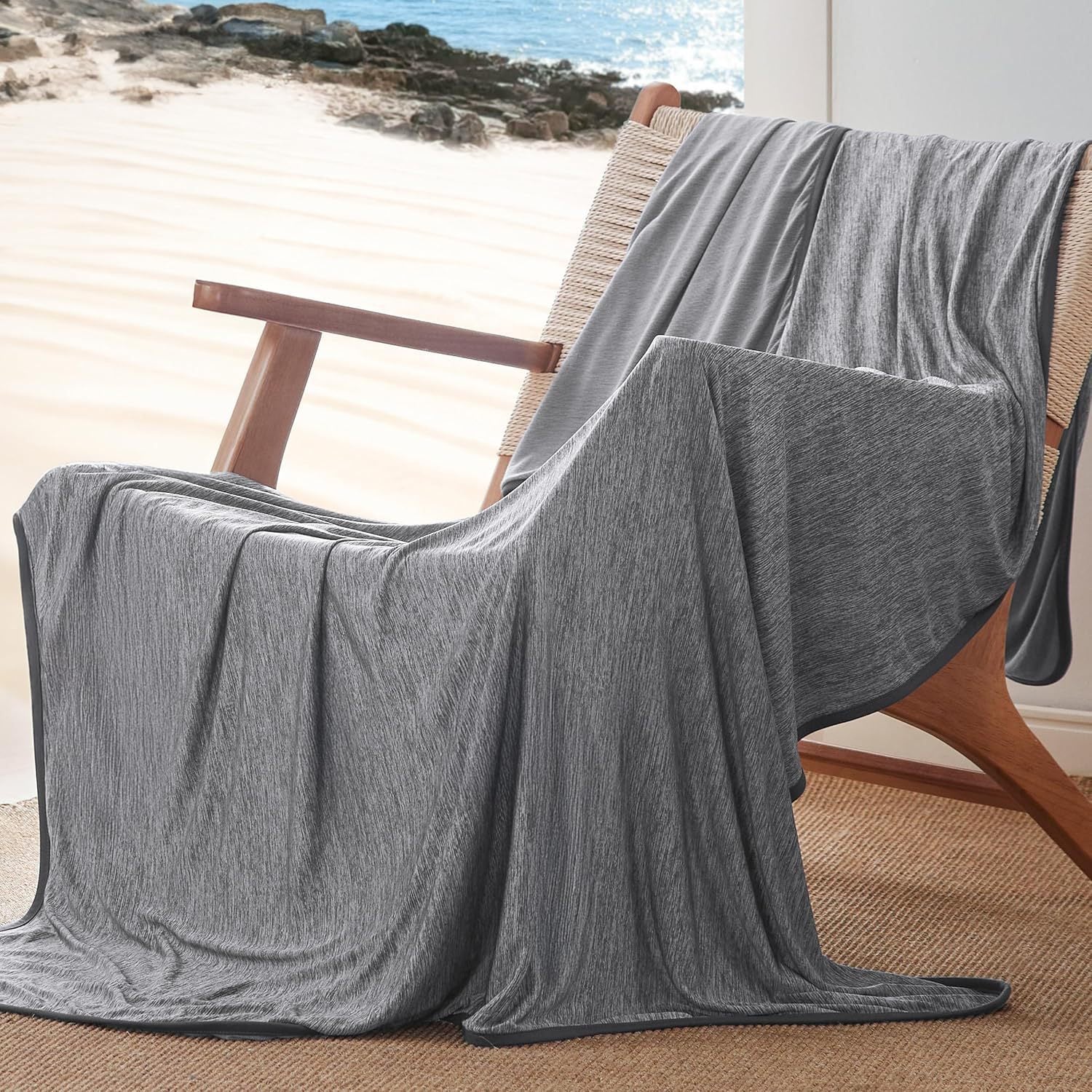 Dark Grey Cooling Throw Blanket 100x150CM - Ultra Lightweight Breathable All-Season Quilt, Hand / Machine Washable