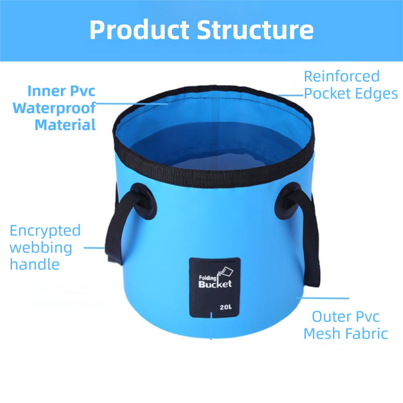 20L Blue Outdoor PVC Folding Water Bucket - Portable Fishing Barrel, Camping Water Storage, Car Washing Bag