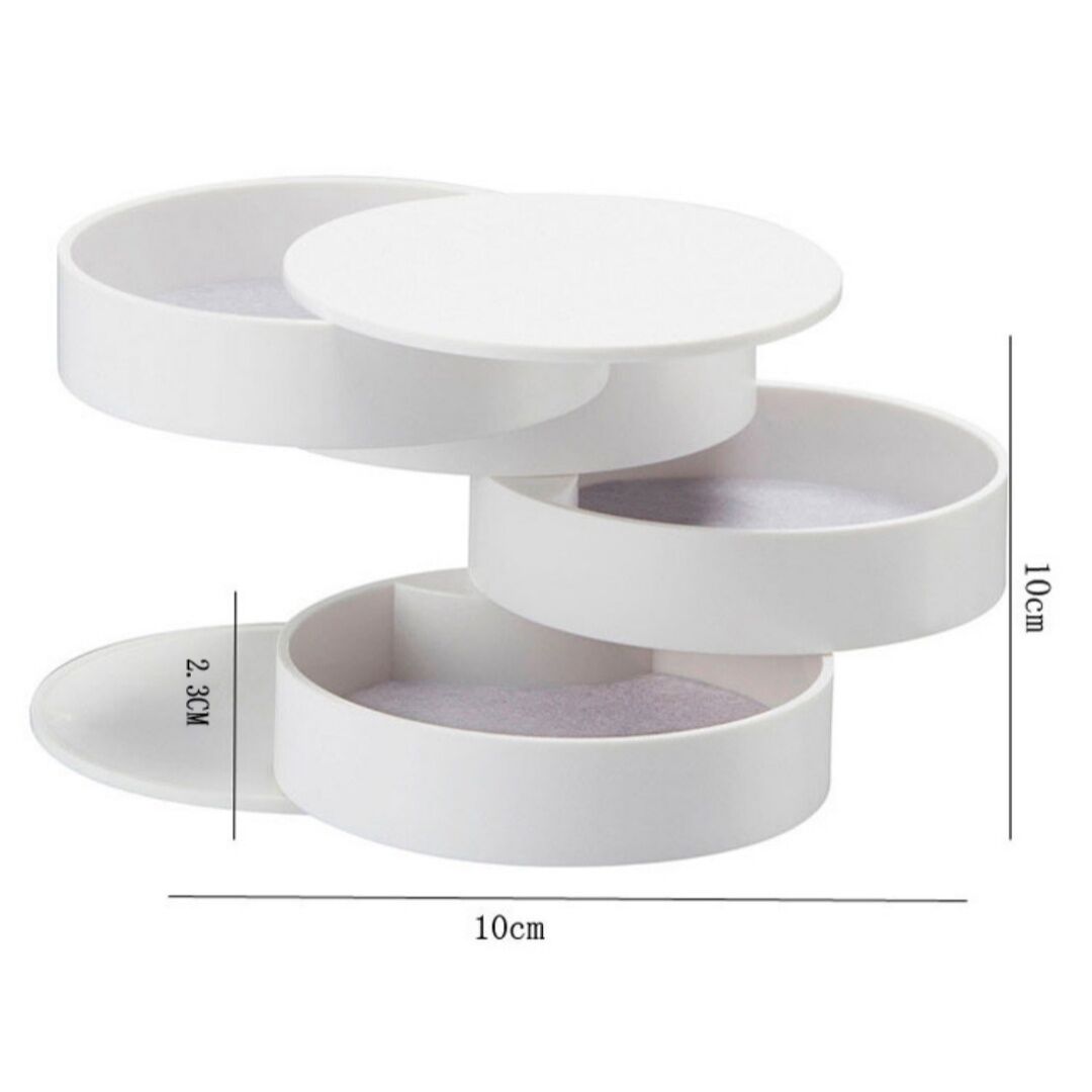 Black 4-Layer Rotating Jewelry Storage Box - Dust-Proof Velvet Lined Organizer for Rings, Coins, and Hair Accessories (10x10CM)