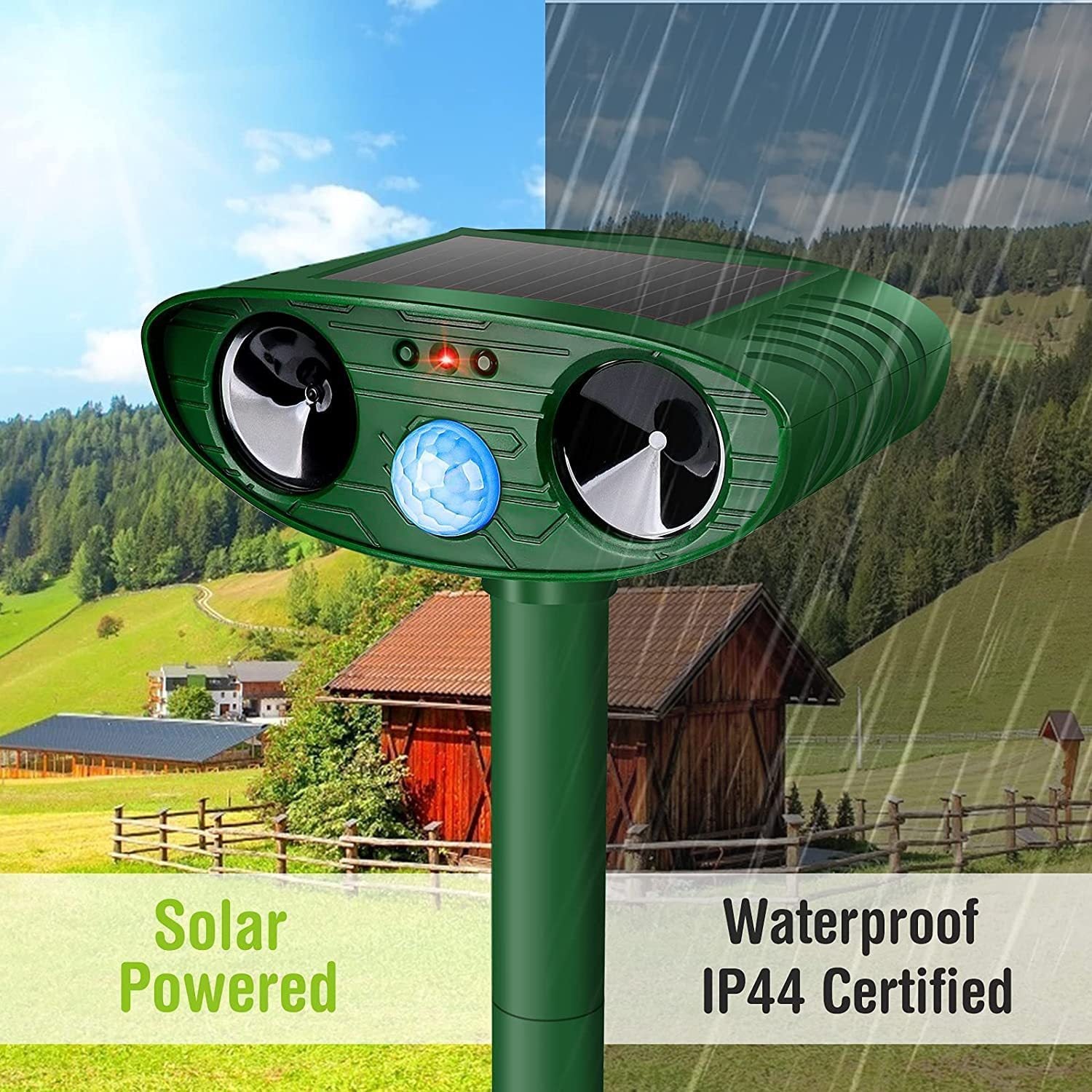Model 703 Solar Powered Animal Repeller - Advanced Ultrasonic, Alarm & Flashing Light System