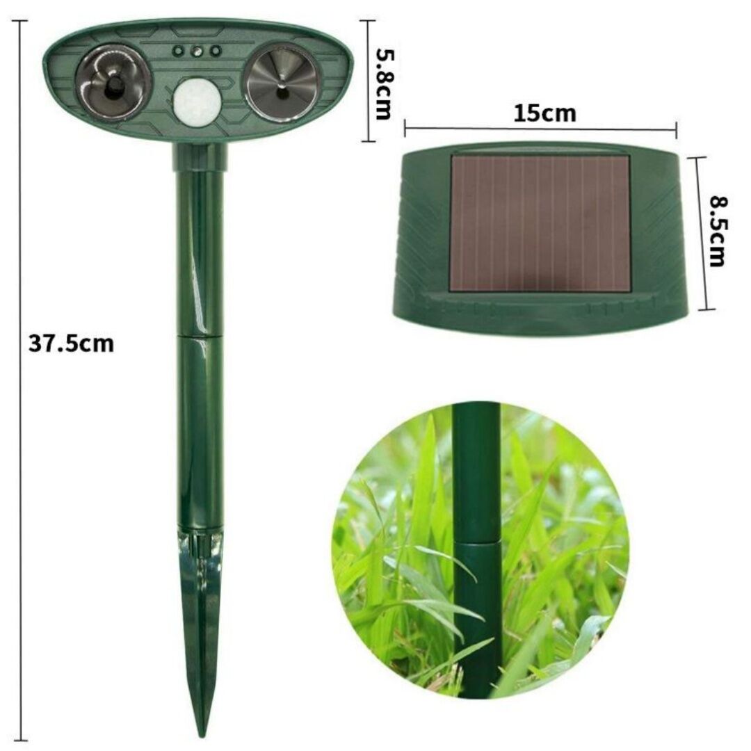 Model 703 Solar Powered Animal Repeller - Advanced Ultrasonic, Alarm & Flashing Light System