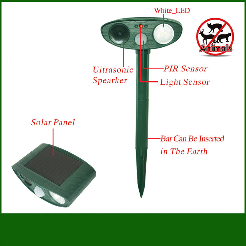 Model 704 Solar Powered Animal Repeller - High-Performance Ultrasonic & Optical Deterrent for Yard Protection