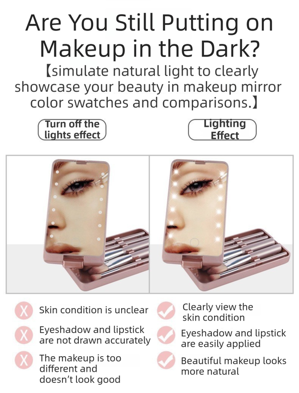 Black Portable LED Makeup Mirror with Lights & Brushes (9x2.5x16CM) - Mini Foldable Desktop Vanity Mirror with Dual Color Temperature