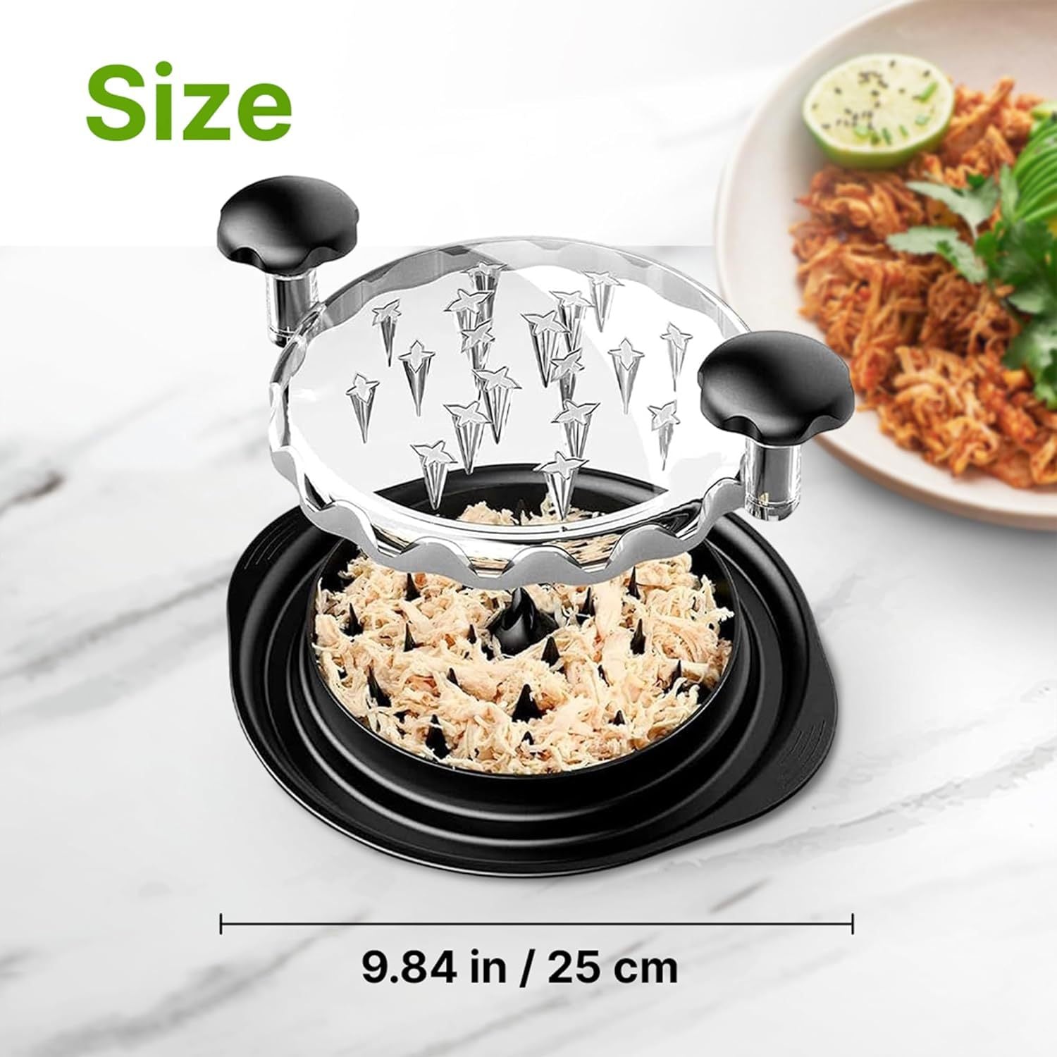 Black Chicken Shredder Machine with Transparent Lid & Brush - Manual Meat Chopper and Pulverizer for Cooked Chicken and Pet Food