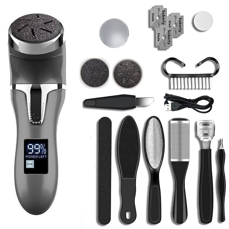 Black Portable Electronic Pedicure File Set -  Waterproof Electric Foot Callus Remover with Dual-Speed and LCD Display, USB Rechargeable
