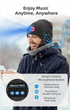 Black Removable LED Bluetooth Headphone Beanie - Washable Knit Hat with 3-Level LED Illumination & Stereo Sound, USB Rechargeable
