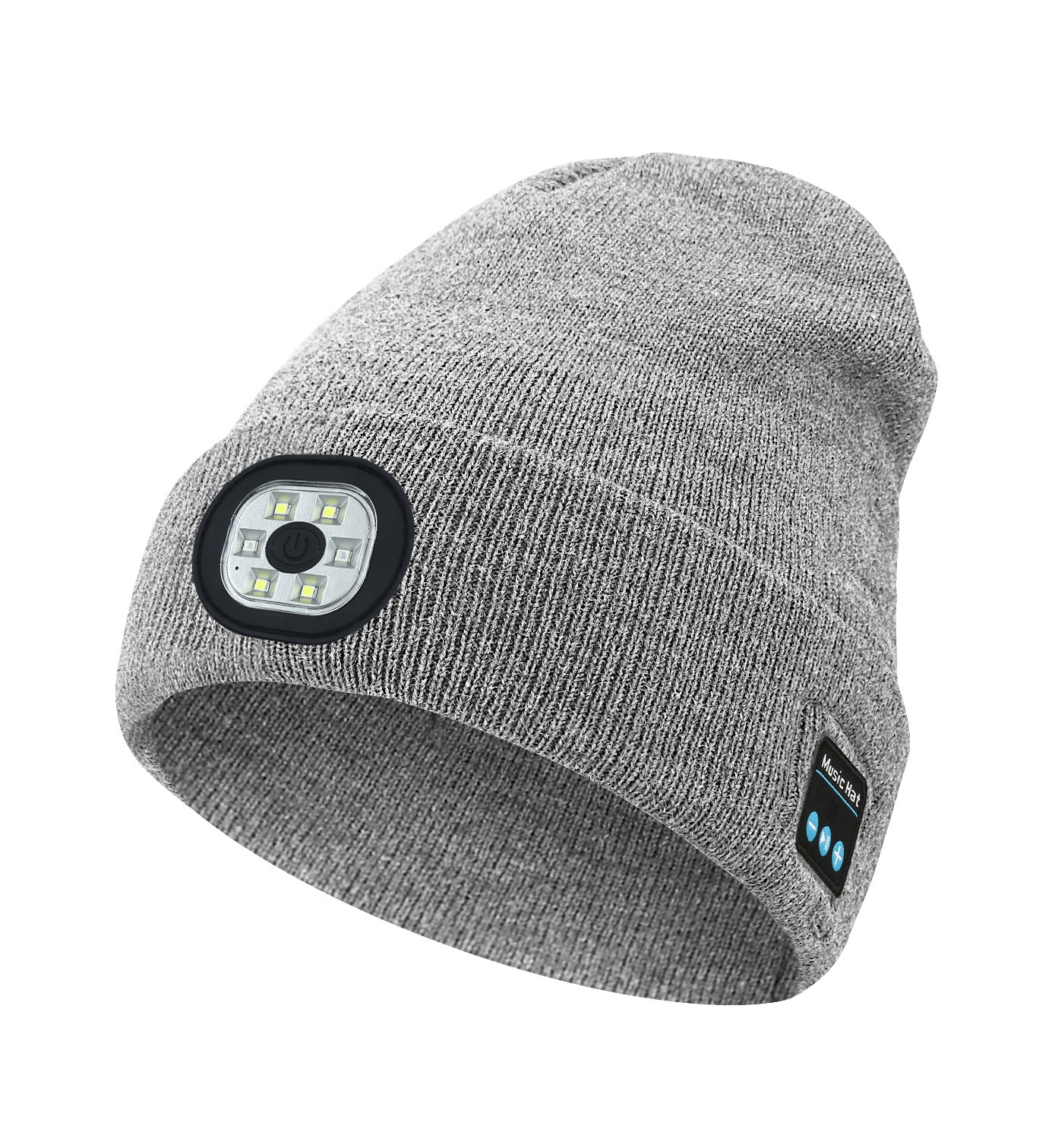 Light Grey Removable LED Bluetooth Headphone Beanie - Washable Knit Hat with 3-Level LED Illumination & Stereo Sound, USB Rechargeable