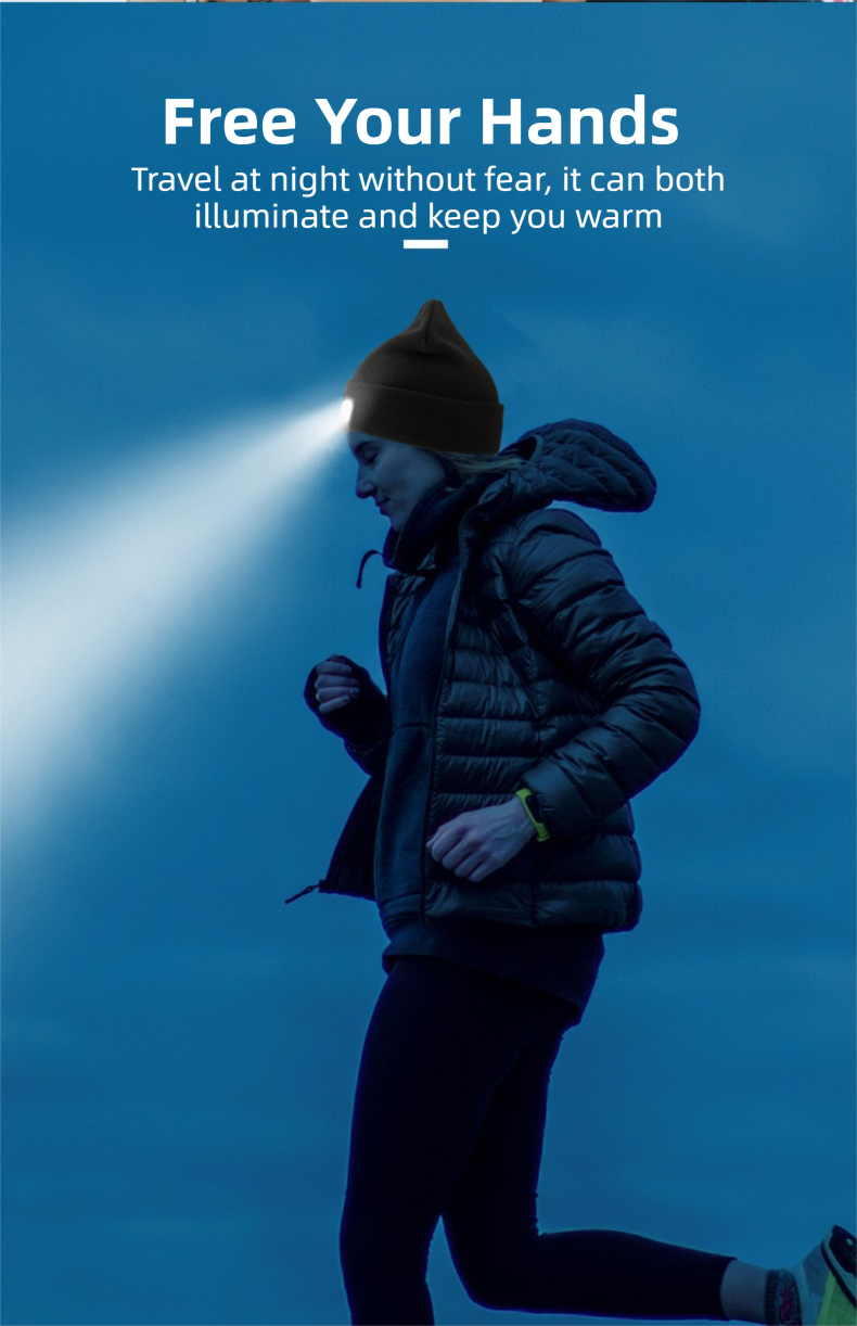 Light Blue Removable LED Bluetooth Headphone Beanie - Washable Knit Hat with 3-Level LED Illumination & Stereo Sound, USB Rechargeable