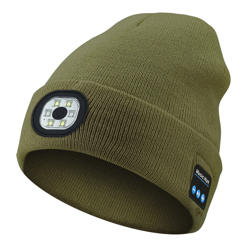 Green Removable LED Bluetooth Headphone Beanie - Washable Knit Hat with 3-Level LED Illumination & Stereo Sound, USB Rechargeable