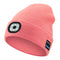Pink Removable LED Bluetooth Headphone Beanie - Washable Knit Hat with 3-Level LED Illumination & Stereo Sound, USB Rechargeable