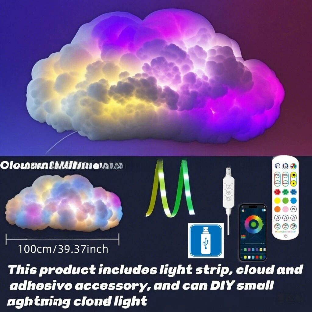 DIY Thunder Cloud Light Strip - USB Powered, App/Remote Controlled, Voice Control Supported, RGB LED Atmosphere Decoration