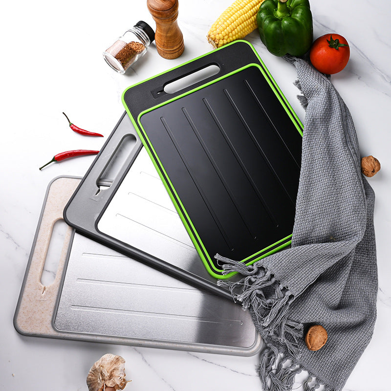 Beige Aluminum Fast Thawing Dual-Sided Cutting Board(31x21CM) - Multifunctional Kitchen Tool with Garlic Grinder and Knife Sharpener