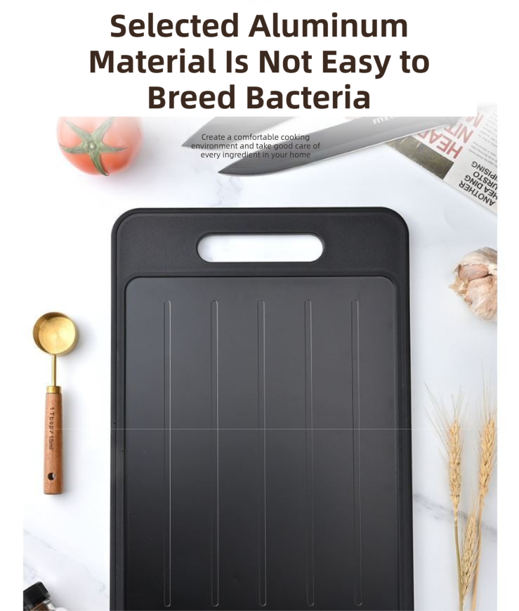 Black-Green Aluminum Fast Thawing Dual-Sided Cutting Board(31x21CM) - Multifunctional Kitchen Tool with Garlic Grinder and Knife Sharpener