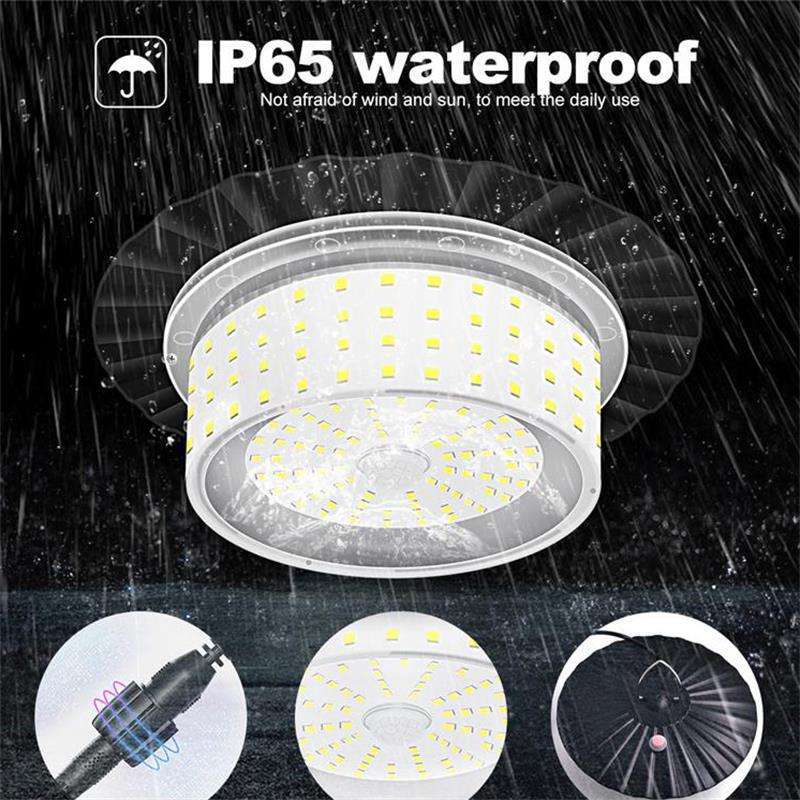 244 LED Solar Motion Sensor Pendant Light - IP65 Waterproof Barn/Patio Light with 4 Remote Modes and High Lumen Output