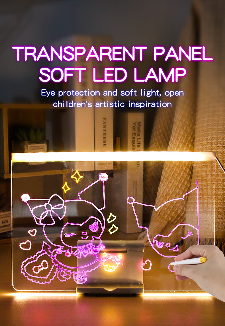 30x20CM LED Light-Up Tracing Doodle Board with 10 Brushes  - Erasable Fluorescent Drawing Tablet for Kids, Creative Painting, and Interactive Decoration/Gift