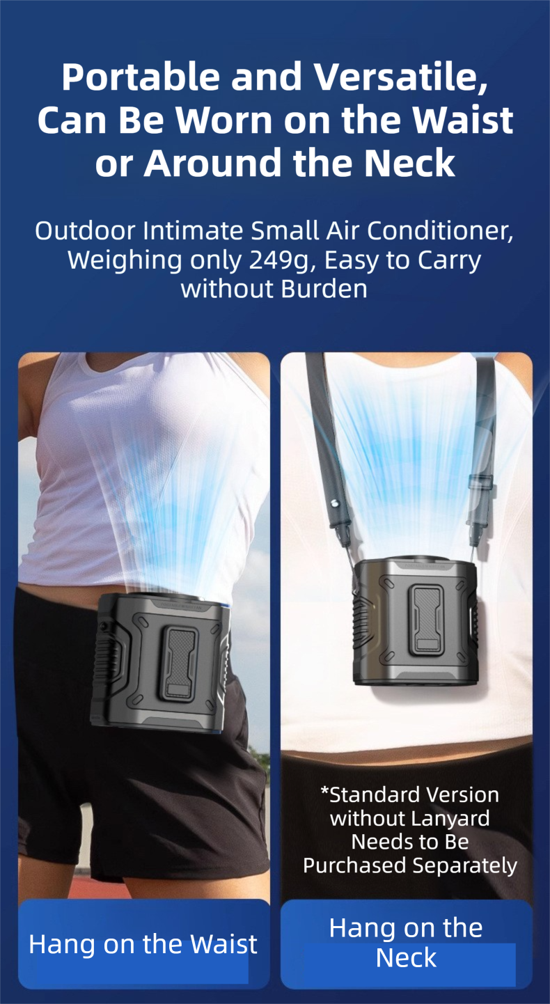 Orange Portable Waist Fan - Construction Site Cooling Solution with 360° Turbo Ice Engine, 100 Speed Gears, and LED Light