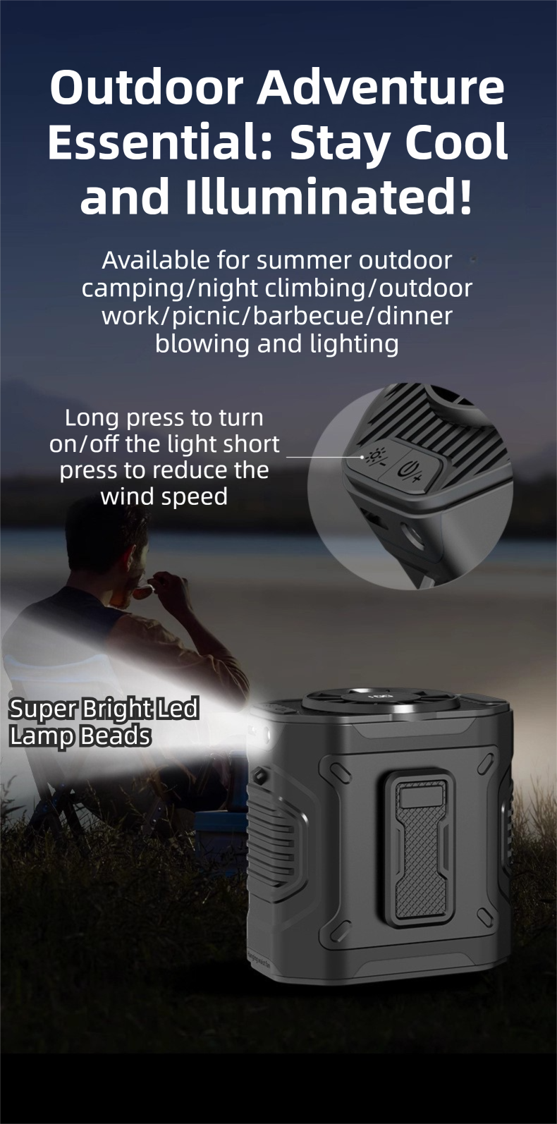 Light Green Portable Waist Fan - Construction Site Cooling Solution with 360° Turbo Ice Engine, 100 Speed Gears, and LED Light