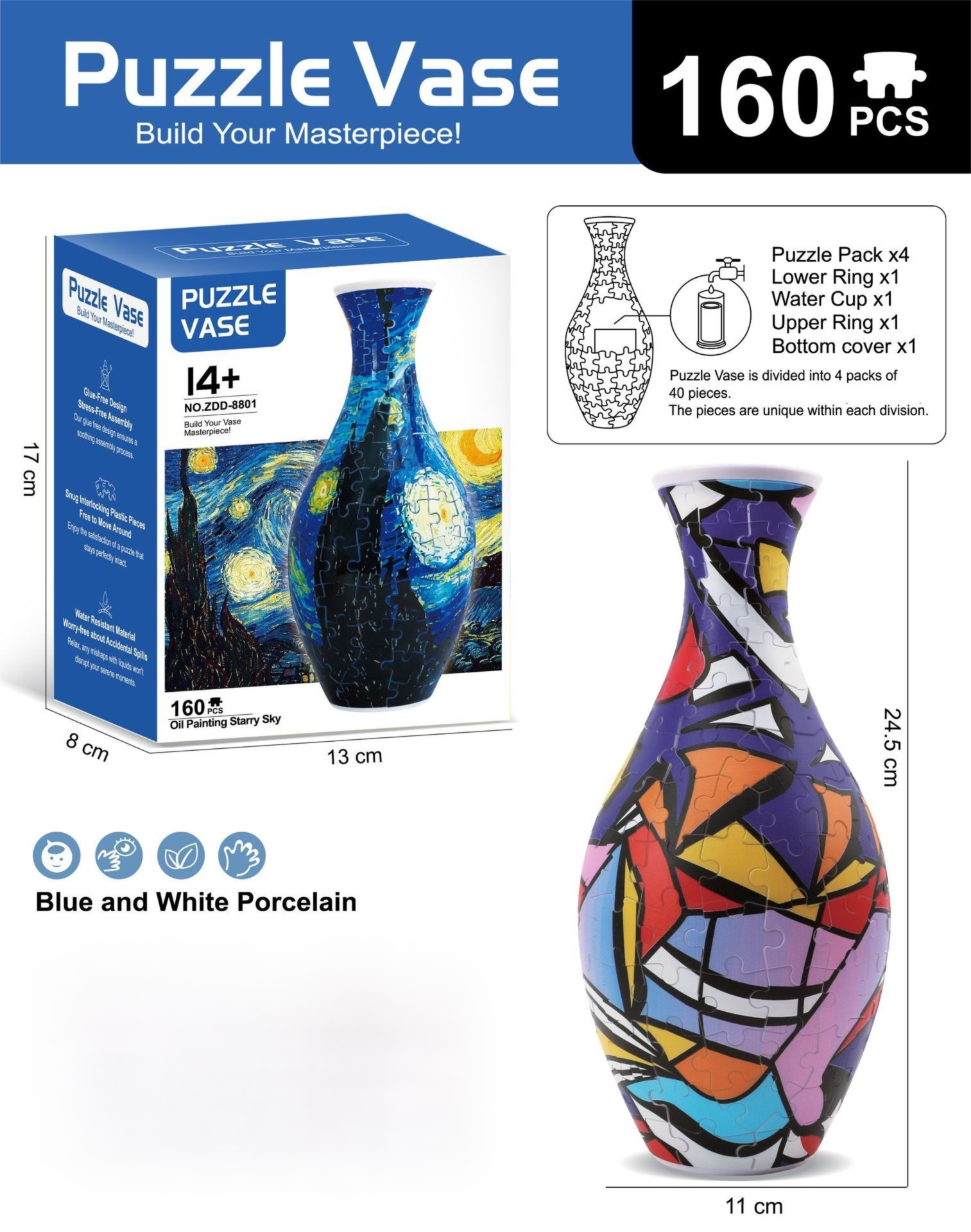 160 PCS Pop Art 3D Puzzle Vase - DIY Interlocking Flower Vase Kit, Home Decorative and Toy Gift for Mom