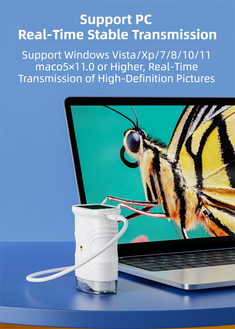 Yellow Kids Handheld Digital Microscope - 2.4-inch HD Portable Magnifier with 1000x Magnification, 2MP Camera, and Built-in Storage & LED