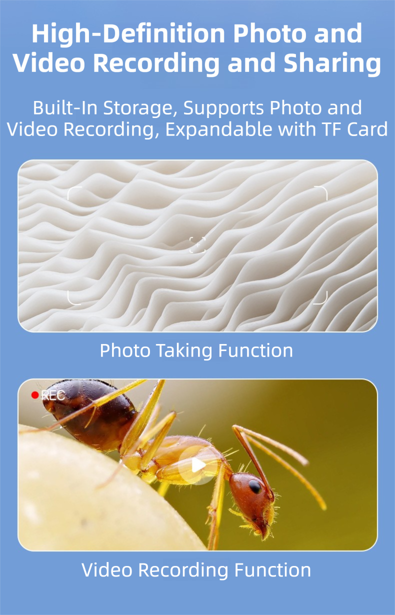 White Kids Handheld Digital Microscope - 2.4-inch HD Portable Magnifier with 1000x Magnification, 2MP Camera, and Built-in Storage & LED