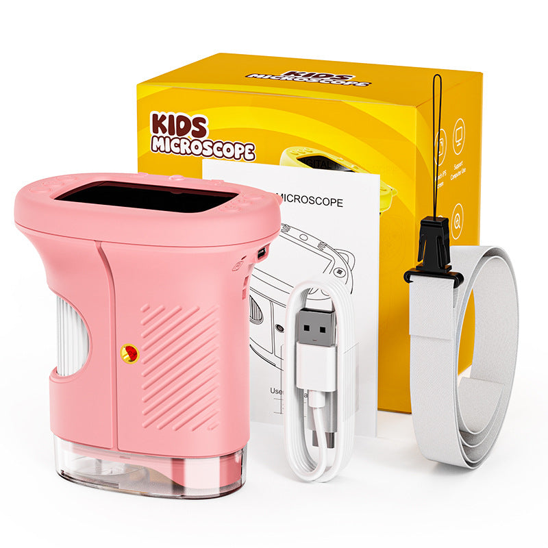 Pink Kids Handheld Digital Microscope - 2.4-inch HD Portable Magnifier with 1000x Magnification, 2MP Camera, and Built-in Storage & LED