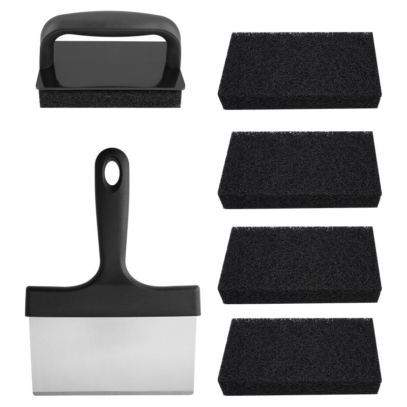 Stainless Steel BBQ Griddle and Grill Cleaning Tool Set - Scraper, 4  Cleaning Pad with TPR Handle Kit for Deep Cleaning