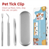 Stainless Steel Pet Tick Remover Tool Kit - Professional Fork, Double-Head Clip, and Curved Tweezers for Dogs and Cats