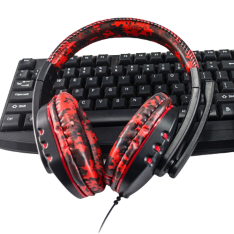 Camouflage Red Over-Ear Wired Gaming Headset with Microphone - Direct Plug-in E-Sports Headphones for PC, Console & Mobile Gaming