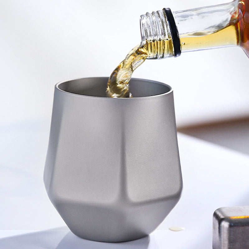 Sandblasted Finish Double-Walled Hexagonal Pure Titanium Mug - 250ml Insulated Beer, Liquor, and Tea Cup for Home and Travel Use
