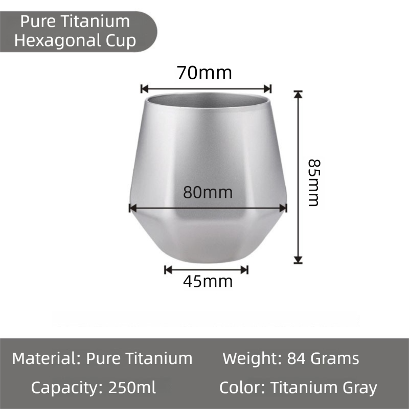 Sandblasted Finish Double-Walled Hexagonal Pure Titanium Mug - 250ml Insulated Beer, Liquor, and Tea Cup for Home and Travel Use