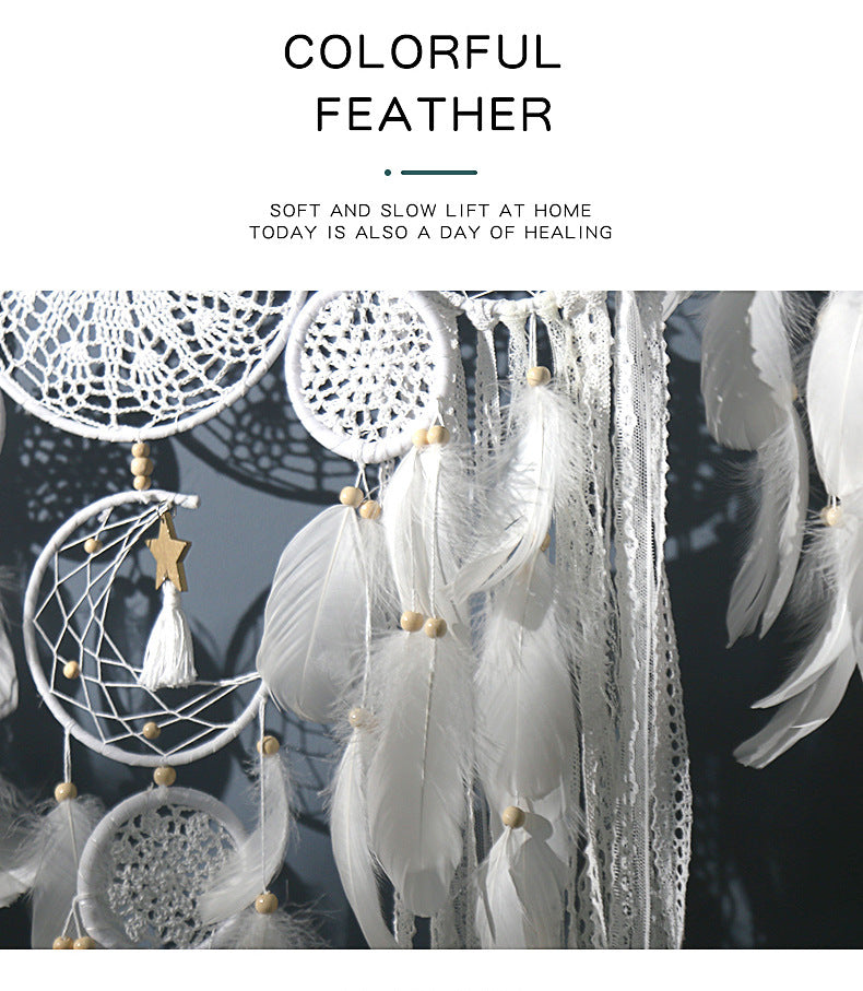 5-Piece Bohemian Handmade Dreamcatcher Wall Hanging Set (White) - Nordic Style Feather Room Decor with Premium Gift Box