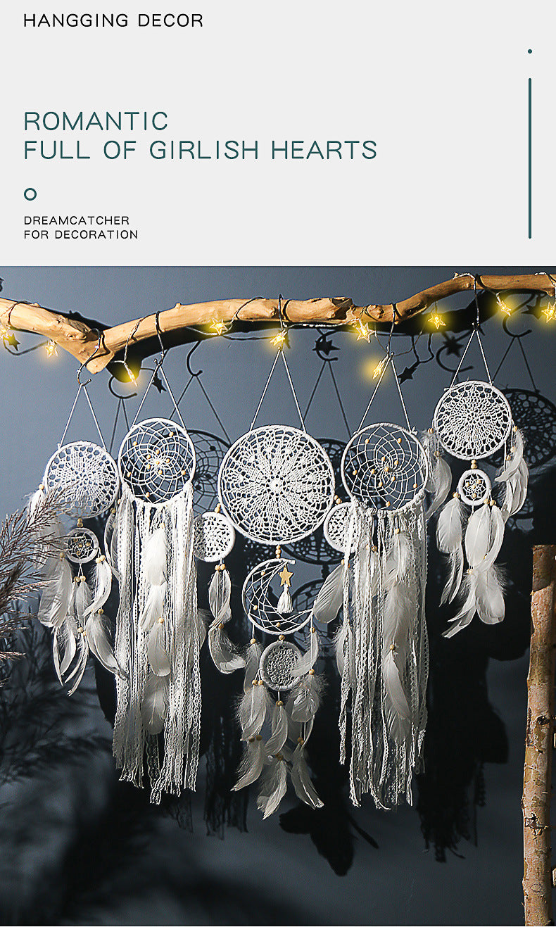 5-Piece Bohemian Handmade Dreamcatcher Wall Hanging Set (Grey) - Nordic Style Feather Room Decor with Premium Gift Box