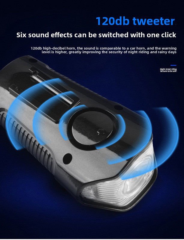 Blue Professional 3-in-1 Waterproof Bicycle Headlight with Integrated Speedometer & Horn - High-Lumen Night Riding Safety Lamp, USB Rechargeable Bike Computer