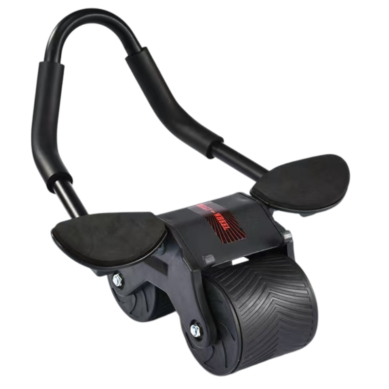 Black Multifunctional Abdominal Roller with Automatic Rebound - Core Strength Trainer with Extra-Wide Double Wheels and Kneeling Mat for Home Gym
