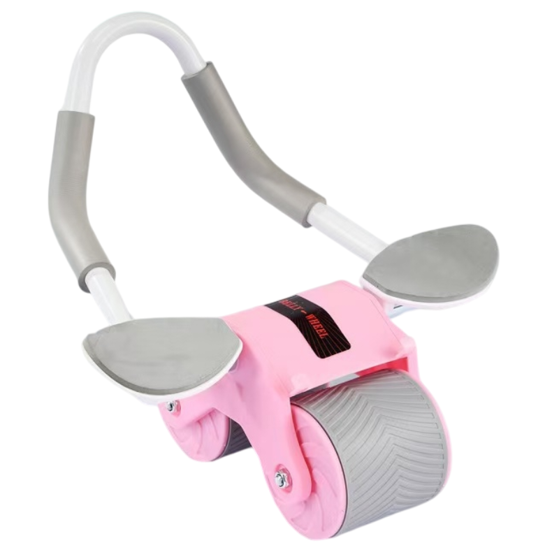 Pink Multifunctional Abdominal Roller with Automatic Rebound - Core Strength Trainer with Extra-Wide Double Wheels and Kneeling Mat for Home Gym