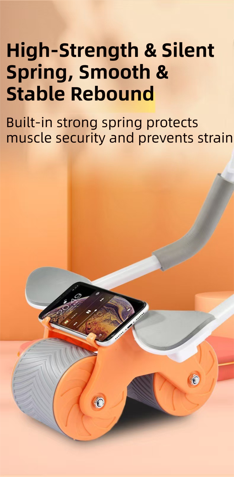 Blue Multifunctional Abdominal Roller with Automatic Rebound - Core Strength Trainer with Extra-Wide Double Wheels and Kneeling Mat for Home Gym