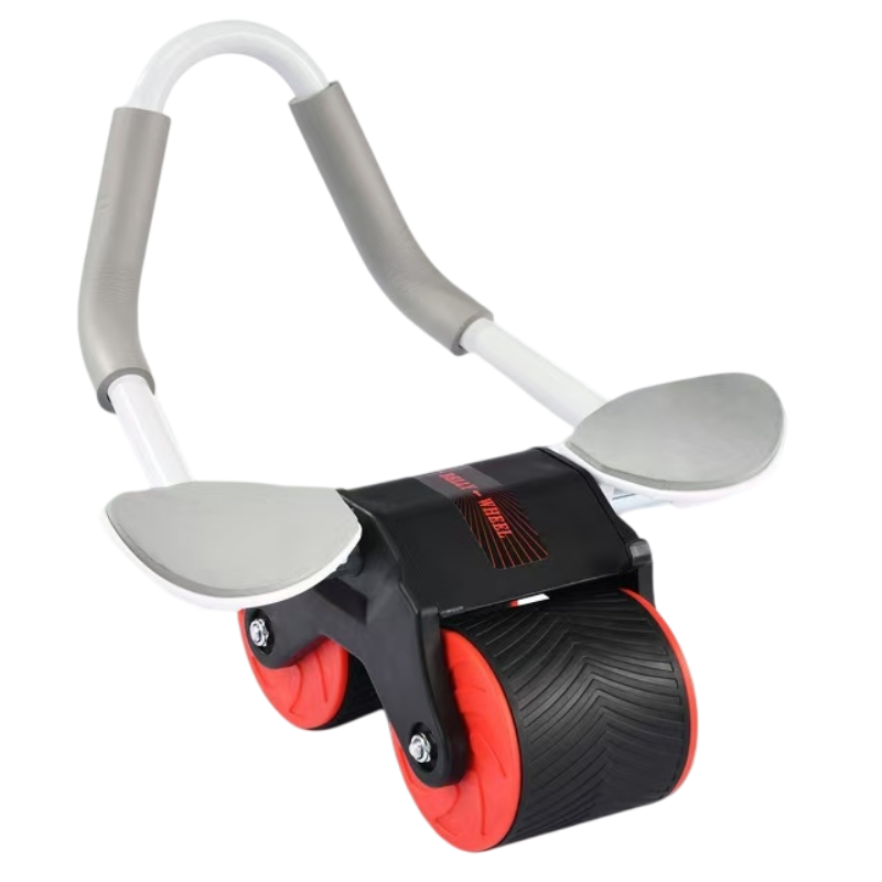Red Multifunctional Abdominal Roller with Automatic Rebound - Core Strength Trainer with Extra-Wide Double Wheels and Kneeling Mat for Home Gym