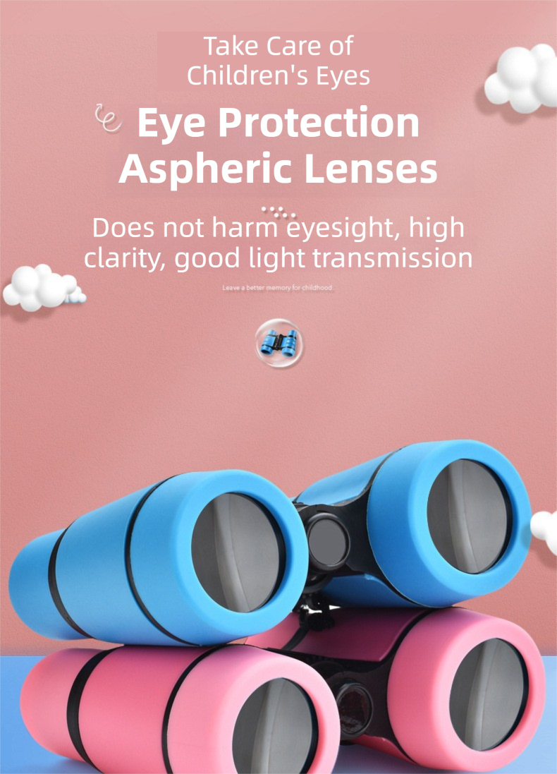 Blue 6X30 Lightweight Kids Binoculars with Non-Slip Colorful Rubber Grips - Educational Outdoor Exploration Toy with Shoulder Strap