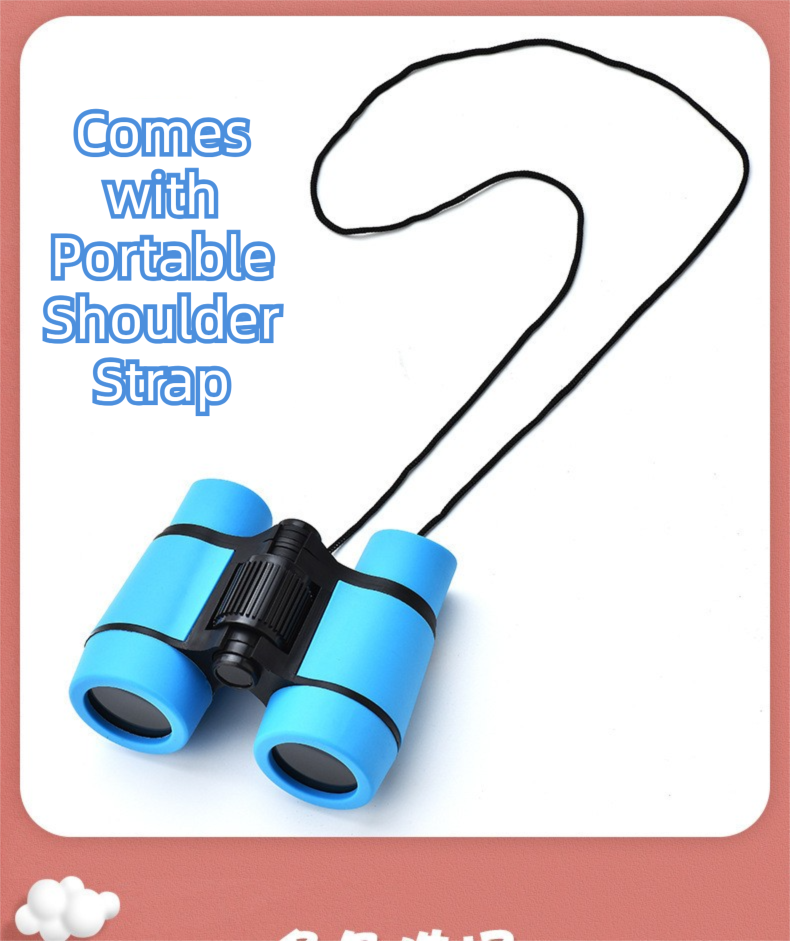 Pink 6X30 Lightweight Kids Binoculars with Non-Slip Colorful Rubber Grips - Educational Outdoor Exploration Toy with Shoulder Strap