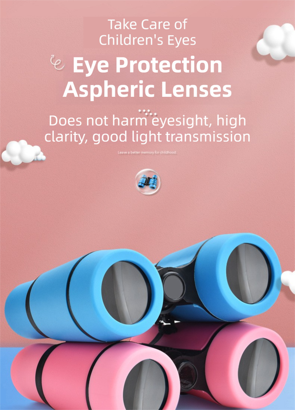 Pink 6X30 Lightweight Kids Binoculars with Non-Slip Colorful Rubber Grips - Educational Outdoor Exploration Toy with Shoulder Strap