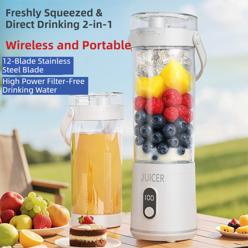 Gray Portable 600ml Wireless Juicer Blender with 12-Leaf Blades - 20,000 RPM High-Speed Smoothie Maker & Self-Cleaning Personal Blender for Travel and Home