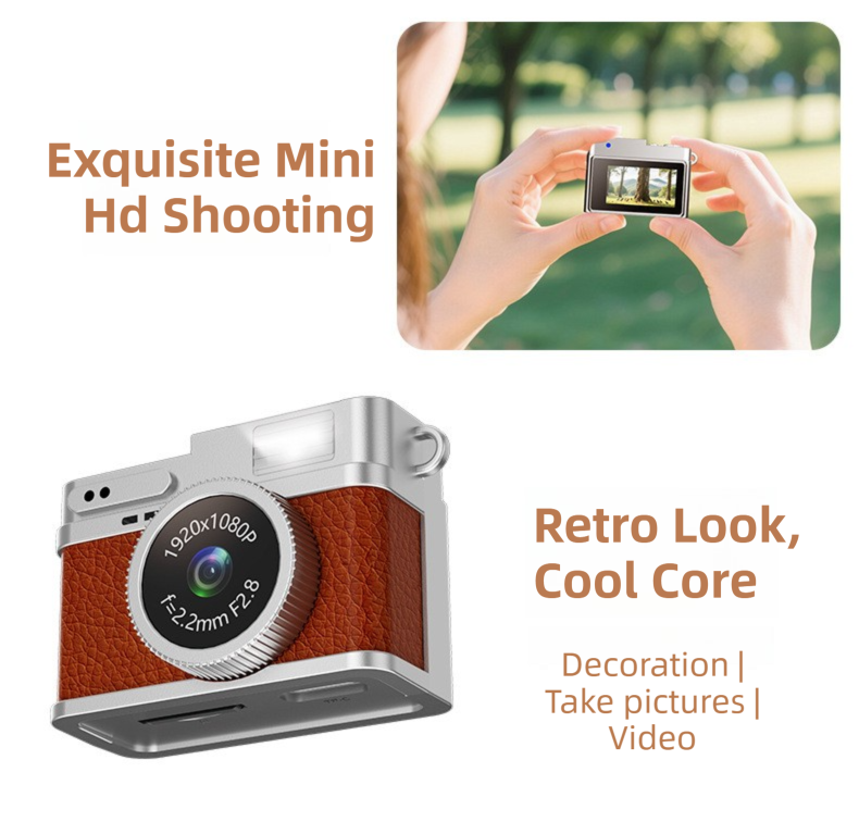 Retro Style Ultra-Mini Thumb Cam for Vlogging (White) - Portable Digital Photo & Video Recorder with 32GB Memory Card & 0.96