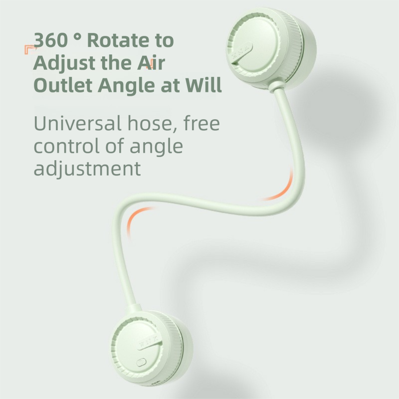 Green Foldable Bladeless Neck Fan - Portable Turbine Fan with 3-Speed & 360° Flexible Silicone Hose for Travel, Office, and Outdoor Use