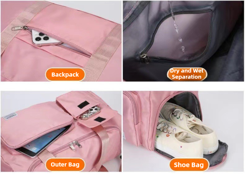 Pink Lightweight & Waterproof Sports Gym Bag with Separate Shoe Compartment, Adjustable Strap and Multiple Pockets - Large-Capacity Travel Duffel for Workout, Business & Getaways