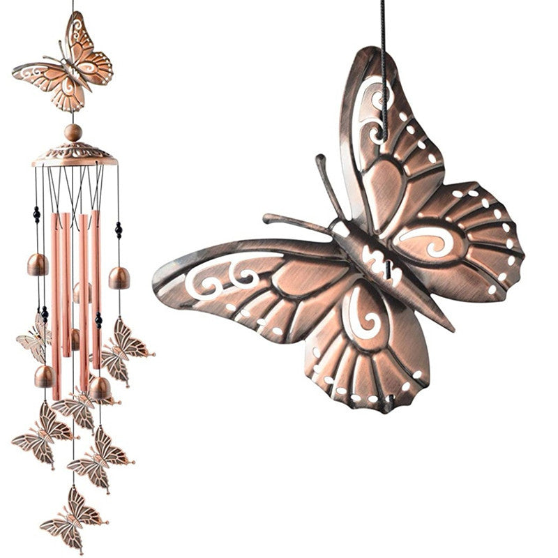 90cm Large Creative Butterfly Vintage Metal Tube Wind Chimes - Handcrafted Musical Hanging Decor for Garden and Home with Hanging Hook
