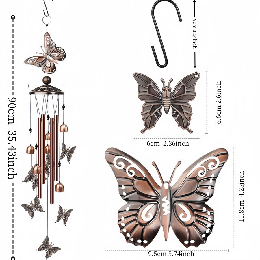 90cm Large Creative Butterfly Vintage Metal Tube Wind Chimes - Handcrafted Musical Hanging Decor for Garden and Home with Hanging Hook