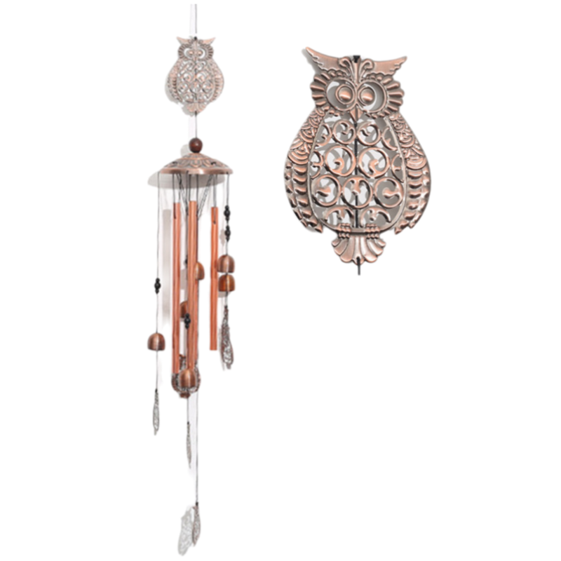 90cm Large Creative Owls Vintage Metal Tube Wind Chimes - Handcrafted Musical Hanging Decor for Garden and Home with Hanging Hook