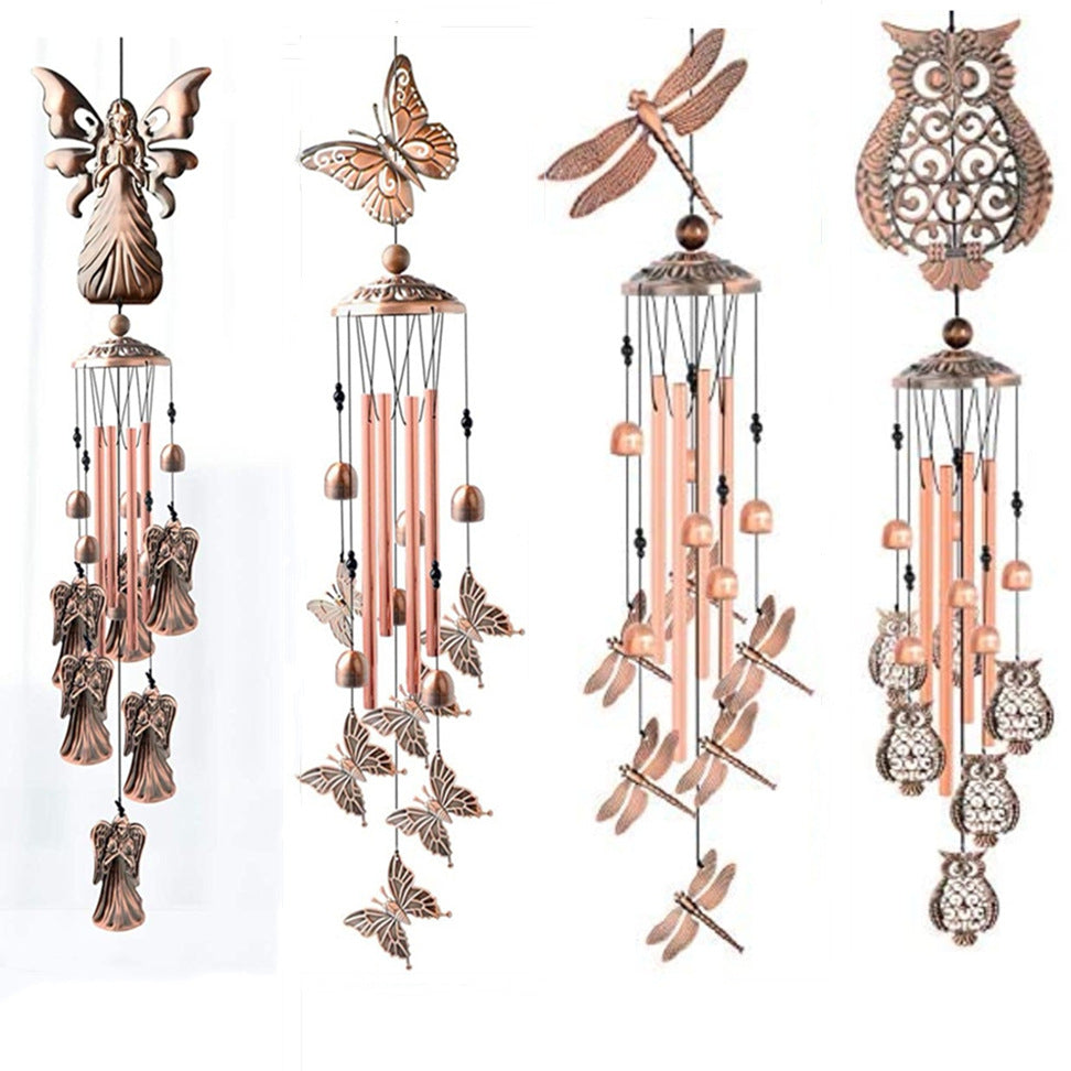 90cm Large Creative Owls Vintage Metal Tube Wind Chimes - Handcrafted Musical Hanging Decor for Garden and Home with Hanging Hook